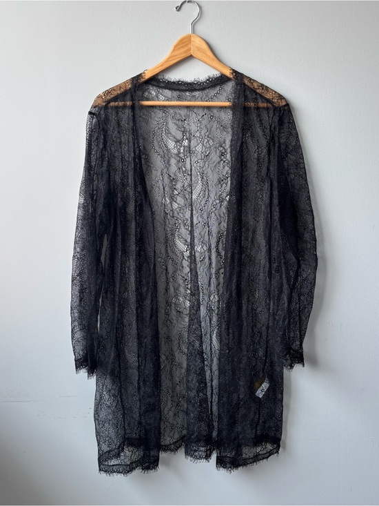 Just Sexy Lingerie Sweaters - Black Lace Sheer Cardigan 2X/3X Lightweight Open Front
